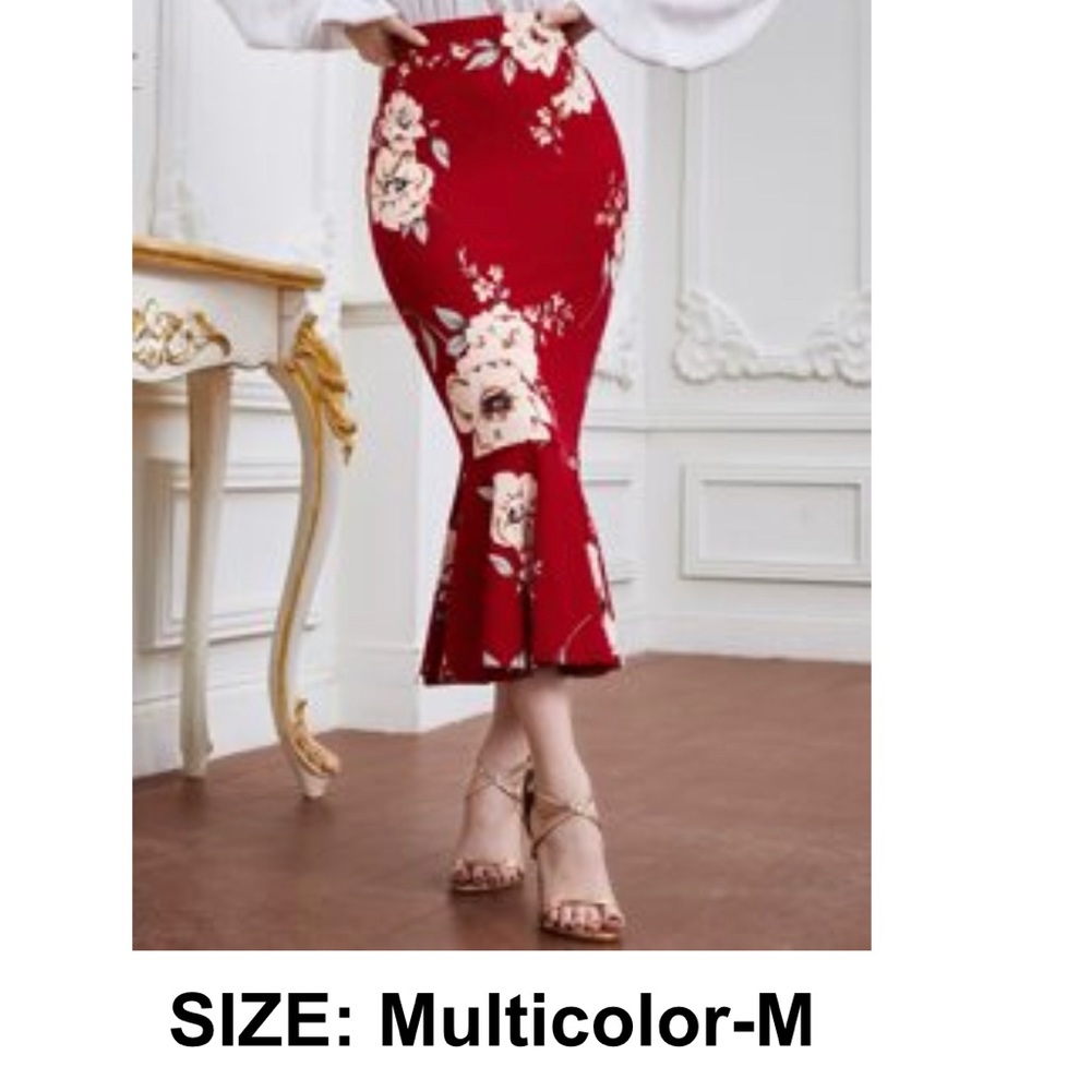 SHEIN Floral Print Mermaid Hem Skirt